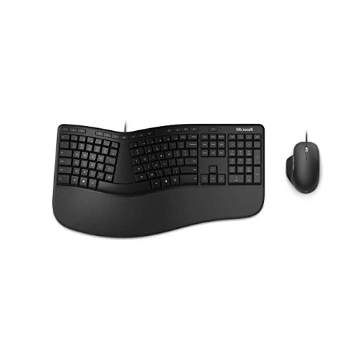Microsoft Ergonomic Desktop - Ensemble clavier et souris Filaire USB - Clavier ergonomique avec repose-poignets Intégré - Clavier Français AZERTY - Noir...