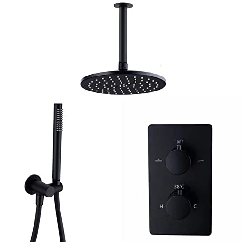 Douche anti-calcaire plafond avec système pluie noire et plafonnier