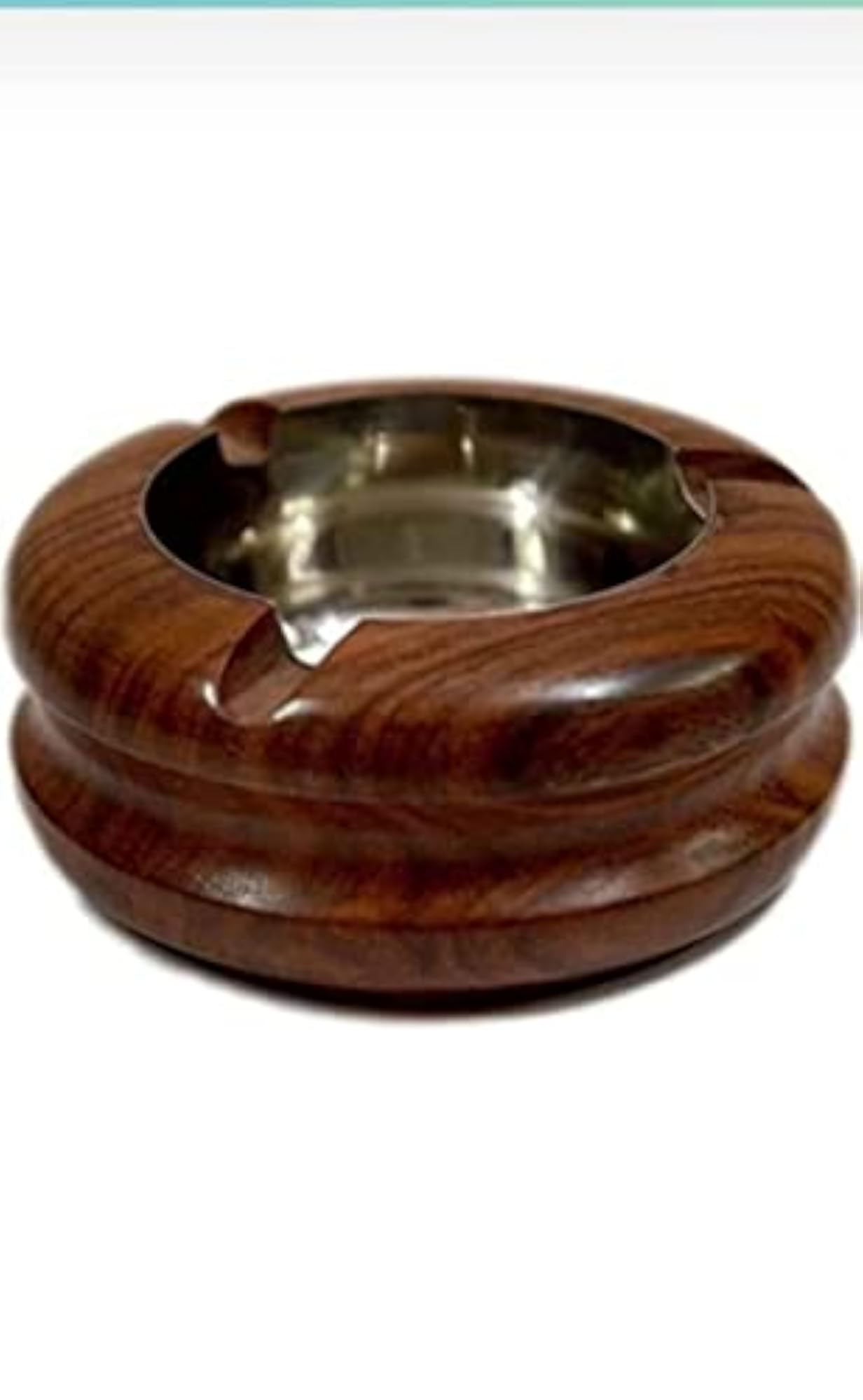 Vintage Sheesham Wood Round Ashtray for Cigarettes & Cigars