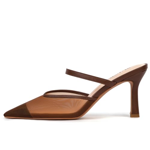 Mesh Kitten Heels for Women Pointed Closed Toe Mule Heeled Sandals Sexy Slip On Dress Pumps2