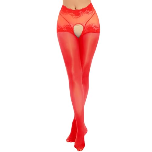Image of Women Nylon Opaque Tights Oil Shiny Sheer See Through High Waist Hollow Out Pantyhose