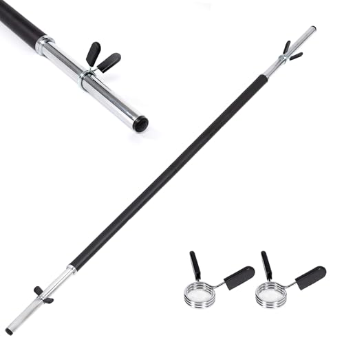 EIGFOH Barra de Pesas, Barra Recta Desmontable Ø25mm 140cm, Acero Resistente, 2 Cierres para Mancuernas, Espuma Antideslizante, Barra Olimpica para Fitness Gimnasio en Casa