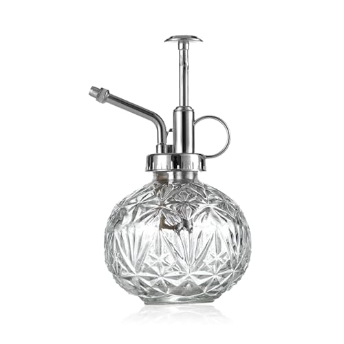 KoGiio Pflanzen Glas Sprühflasche, 240ml Retro Relief Pflanzensprüher mit Pumpe, Blumen Zerstäuber Drucksprüher für Balkon Kleiner Gartenpflanzen Indoor Haus Oder Büro Transparent + Silber Sprühkopf KoGiio Pflanzen Glas Sprühflasche, 240ml Retro Relief Pflanzensprüher mit Pumpe, Blumen Zerstäuber Drucksprüher für Balkon Kleiner Gartenpflanzen Indoor Haus Oder Büro Transparent + Silber Sprühkopf