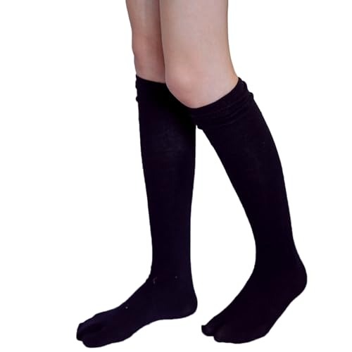 SUNTRADE 2 Pairs Split Toe Tabi Socks, Casual Sandal Split Long Socks for Men Women (Black+White)