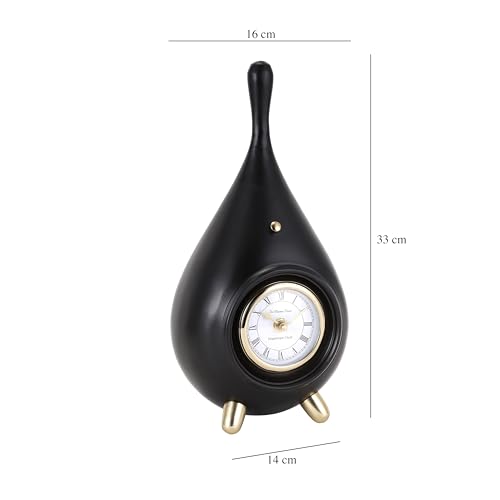 Image of Decor de Maison Brings Handcrafted Time Drop Table Clock for Living Room, Bedroom, Study Table, Office Desk | Classic Non-Ticking Tabletop Battery Operated Analog Desk Clock in Black (16x14x33cm)