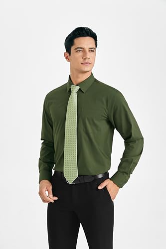 Image of HISDERN Mens Dress Shirt with Tie Pocket Square Set Classic Button Down Shirt Matching Tie Long Sleeve Shirts