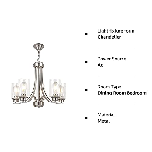 Na 5 Light Clear Glass Shade Modern Chandeliers Brushed Nickel Dining Room Lighting Fixtures Ceiling Hanging Pendant Lighting For Foyer Bedroom Kitchen Living Room #TOP7