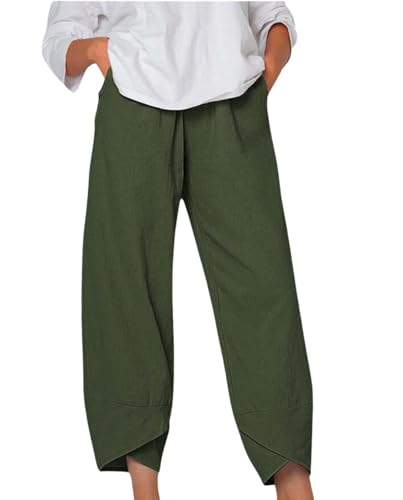 Boho Capri Pants for Women 2025 Summer High Elastic Waist Wide Leg Trousers Casual Plus Size Comfy Pant with Pockets