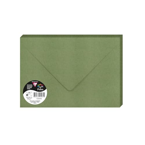 Clairefontaine 5072C – Paquete de 20 sobres borrados – Tamaño C5 16,2 x 22,9 cm – 120 g/m² – Color verde salvia – Invitación para eventos y correspondencia – Gama Polen – Papel premium liso