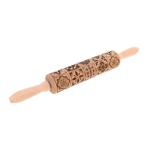 GALPADA Wooden Embossed Rolling Pin Premium Baking Tool for Cookie Pizza Pastry Dumpling and Fondant Non Stick Dough Roller for DIY Fun