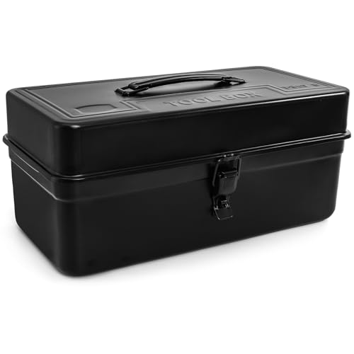 Tosnail Metal Tool Box 14 Portable Empty Toolbox with Handle Latch Closure and Removable Divided Storage Tray Heavy Duty Craftsman Tools Organizer Black