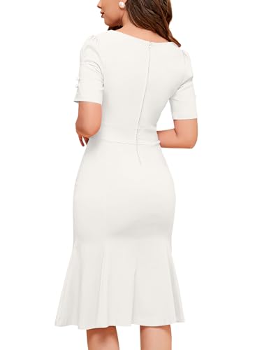 Image of MUXXN Women's Vintage 1950s Midi Crew Neck Short Sleeve Party Cocktail Work Casual Bodycon Dress
