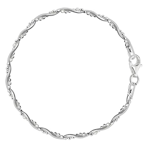 Braided Bead And Snake Style Chain Anklet In Sterling Silver, 10