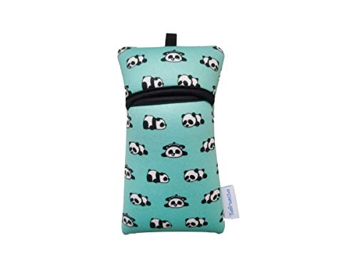Image of Neoprene Neck Phone Sleeve Bag Pouch w / Clip (Panda Pattern Turquoise)