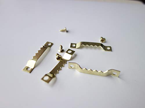 Image of 100 Pack Small Sawtooth Picture Hangers with 200 Screws Metal Picture Frames Hangers Set for Hanging Wooden Frames Paintings Artwork Craft Projects (Gold)