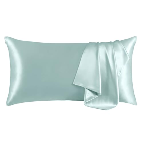 Image of THXSILK 100% Mulberry Silk Pillowcase for Hair and Skin, Grade 6A+ Mulberry Silk Pillow Case, Natural Silk Pillow Case Cover with Zipper, 1pc(California King Size 20 inchx40 inch, Light Blue)