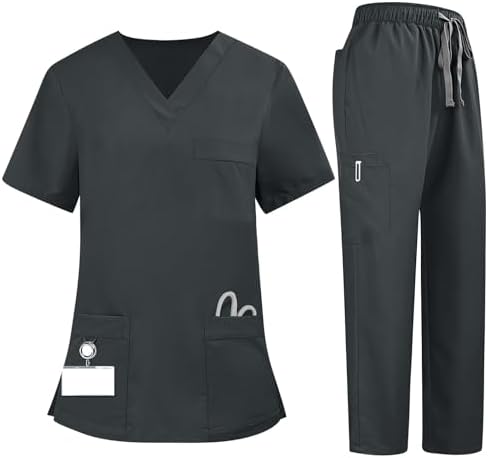 Womens Scrub Sets Medical Uniform Cool Stretch V-Neck Top And Car...