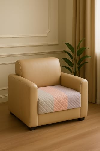 Image of Pastel Stripes Quilted Velvet Sofa Cover - 5-Seater (3+1+1) - Modern Pastel Look - Non-Fading Color - Couch Cover - Made in India - Durable Daily Use - Seat-Only Protector - Home Decor