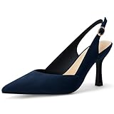 Rilista Women's Slingback Kitten Heels Closed Pointed Toe Wedding Party Dress Pumps Shoes Navy/Suede