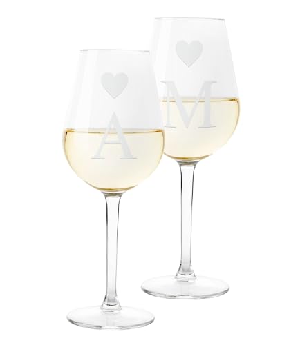 Colorfamily Coppia Calici Personalizzati San Valentino Set da 2 calici personalizza con iniziali - bicchiere in vetro 500 ml