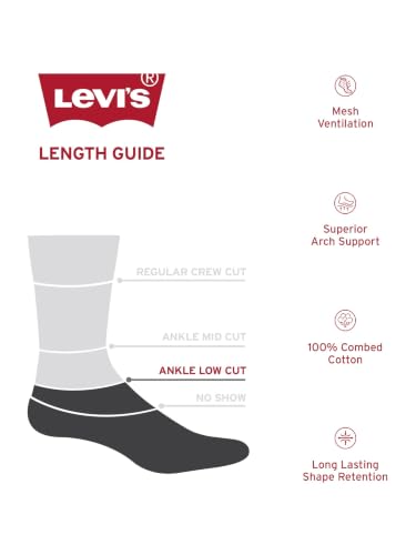 Image of Levi's LS304 Men's Compact Cotton Stretch Ankle Low Cut Socks (Pack of 3)