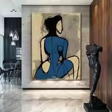 Bsiibncv Frameless Abstract Canvas Wall Art Geometric Figure Painting On Canvas Minimalist Artwork Bedroom Home Decor(50X70cm/Frameless)