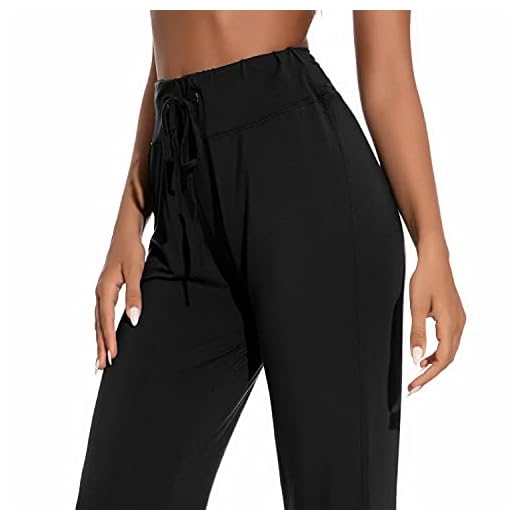 Voqeen Pantalones de Yoga Bootcut Mujer Modal Pantalones Deportivos Alta Cintura Elásticos Leggins Anticeluliticos Control de Barriga Cordón Pantalones de Trabajo (Negro, M)