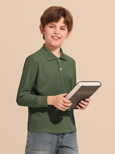 Haloumoning Boys Long Sleeve Pique Polo Shirts Kids School Uniform Shirt 5-14 Years3