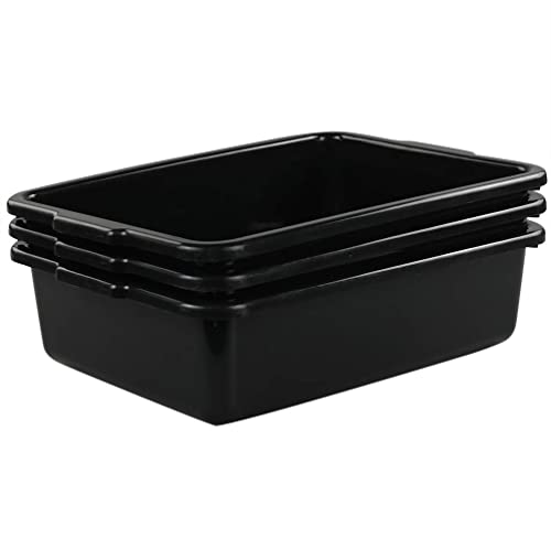 Qskely Commercial Plastic Bus Box/Tote Box, Black Bus Tub/Wash Basin Tub, Set Of 3 #TOP6