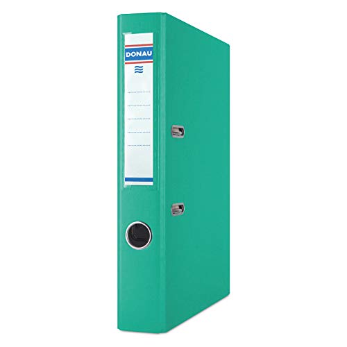 DONAU 3955001PL-24 Premium Ordner A4/50 mm Türkis Kunststoffbezug PP/Papier Schlitzordner, Büroordner, Aktenordner Metall Kantenschutz Metallgefasstes Griffloch Hebelmechanik Einsteckrückenschild