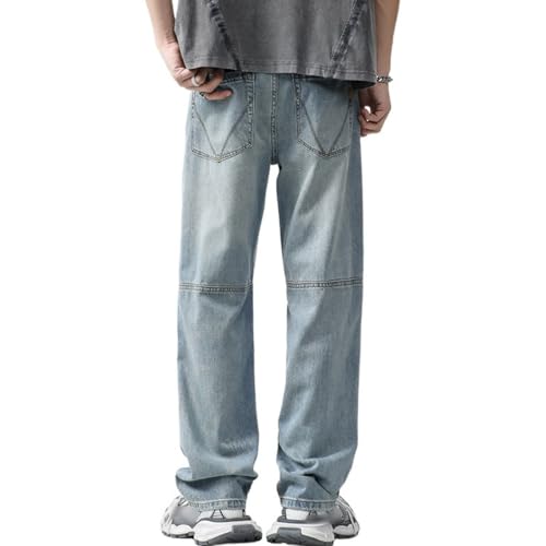 Men's Blue Casual Straight-Leg Pants Y2k Zipper Wide Leg Work Office Spring Denim Pants