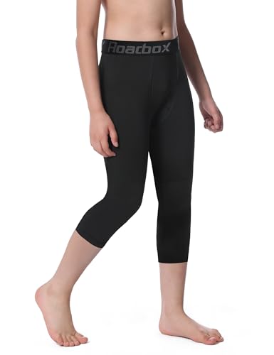 Roadbox Boys Compression Leggings，Youth Athletic Pants Capris Tights，Kids Sports Base Layer Basketball Running3