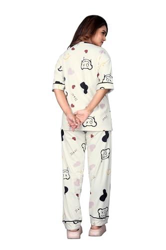 Image of Women's Pajama Set with Top & Pants|| Korean Night Wear|| Loose Fit Home Wear || Lightweight Printed Set || Soft & Comfy Girls & Women