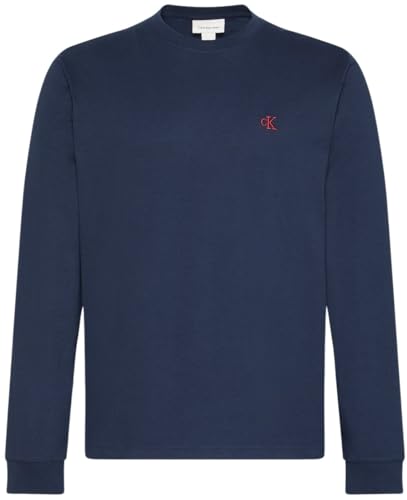 Calvin Klein Herren Langarmshirt Easy Monogram mit Rundhalsausschnitt, Blau (Dark Sapphire), M – Ansicht 7