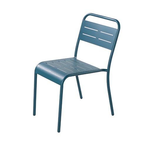 CONCEPT USINE | Lot de 4 Chaises de Jardin | Design Métal BERGAME Bleu | Chaises Extérieur Empilables | Structure Acier Robuste | Traitement Anti-UV |...