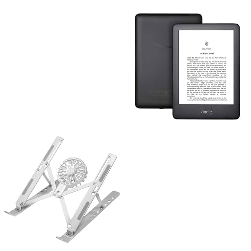 BoxWave Stand and Mount Compatible with Amazon Kindle (10th Gen 2019) - QuickSwitch Stand with Cooling Fan, Portable, Multi Angle Viewing Ventilator - Metallic Silver
