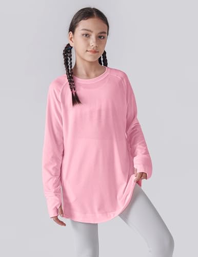 Image of Liberty Pro 2-Pack Girls' Loose Fit Long Sleeve Tunic Tops with Pockets and Thumb Holes, Casual T Shirts for Tween Kids