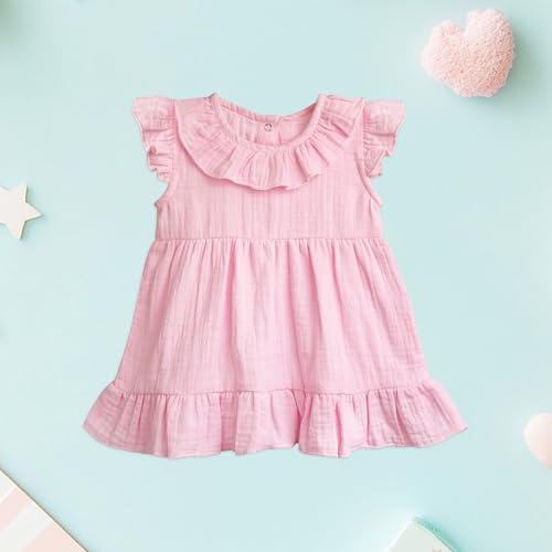 Image of Kidbea Baby Girls' Cotton Dress, Comfortable, Trendy Ruffled Sleeves & Hem, Soft Breathable Fabric for Everyday & Special Occasions