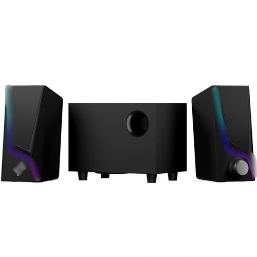 Computer Speakers with Subwoofer, 2.1 Hi-Fi PC Speakers System with 6 Lighting Modes, Enhanced Bass,...