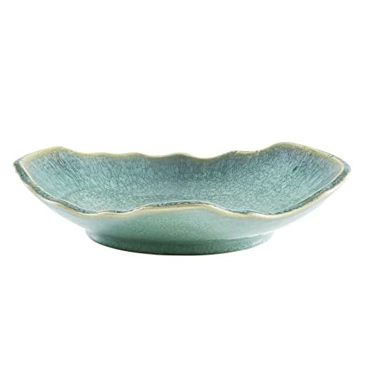 VOMANA Ceramic Decorative Dish, Green Pottery Decorative Bowl, Porcelain Versatile Centerpiece Gift Decor, Key Bowl with Green Glaze for Decor Entryway Table Living Room Dining Table (12'' Dish)