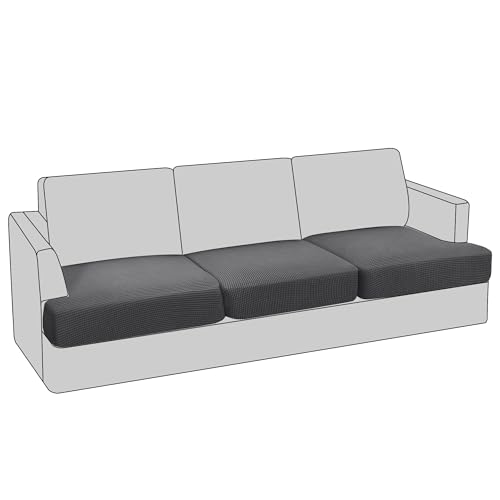 PrinceDeco Stretch T Cushion Sofa Slipcovers Jacquard 3 Piece Sofa Cushion Covers for 3 Cushion Couch Sofa Seat Cushion Covers with Elastic Bottom for Kids,Dog,Small Checked Pattern,Gray