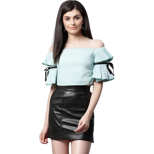 STREET9 Casual Butterfly Sleeve Solid Women Green Top | Size - L | TOP00002079L