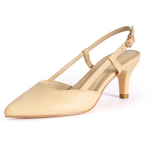 Slingback Low Kitten Heels for Women Closed Pointed Toe Ankle Strap Heels Slip On Pumps Shoes for Party Wedding Dress
