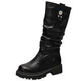BULVJ Botines para mujer con puntera redonda y caña media, cómodas botas de plataforma holgadas irradian elegancia, Negro , 37 EU