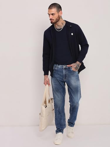 Image of SHOWOFFFF Men Solid Front-Open Sweatshirt | Mandarin Collar Full Sleeves Cotton Sweatshirt's for Mens | Slim Fit Regular Length Sweatshirts for Men's
