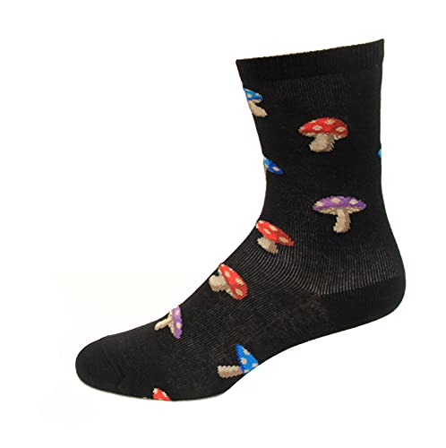 Hot Sox Kid's Mushrooms Crew Sock 1 Pair, Black, Medium/Large