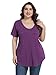 BELAROI Women Plus Size V-Neck Tunic Tops Loose T Shirt with Pocket (2X, D-Dark Purple)