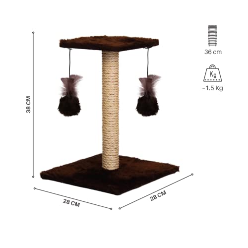 Arranhador Para Gatos Poste Com Brinquedo Duplo Exclusivo (Marrom)