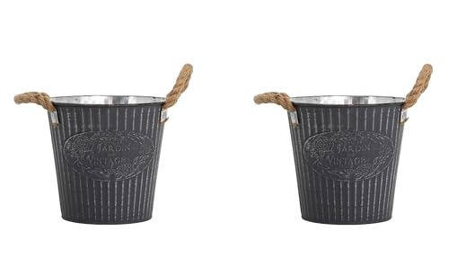 DARO DEKO Metall Blumentopf grau Ø 13 x 12cm - 2 Stück Pflanz-Töpfe Übertopf bepflanzbar