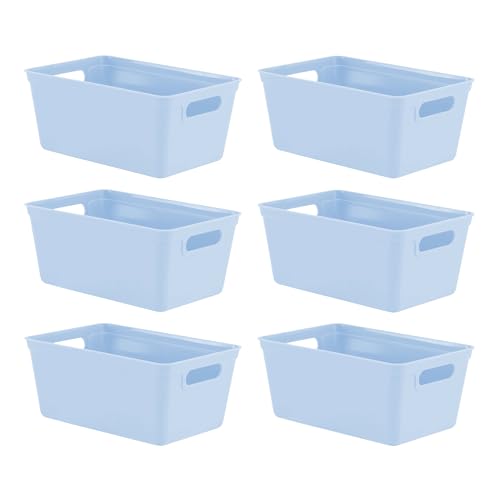 simpa 4L 4 Litre Plastic Storage Basket Studio Organiser Trays with Handles - Pastel Blue, Set of 6 Trays - 11cm (H) x 25cm (L) x 17cm (W)